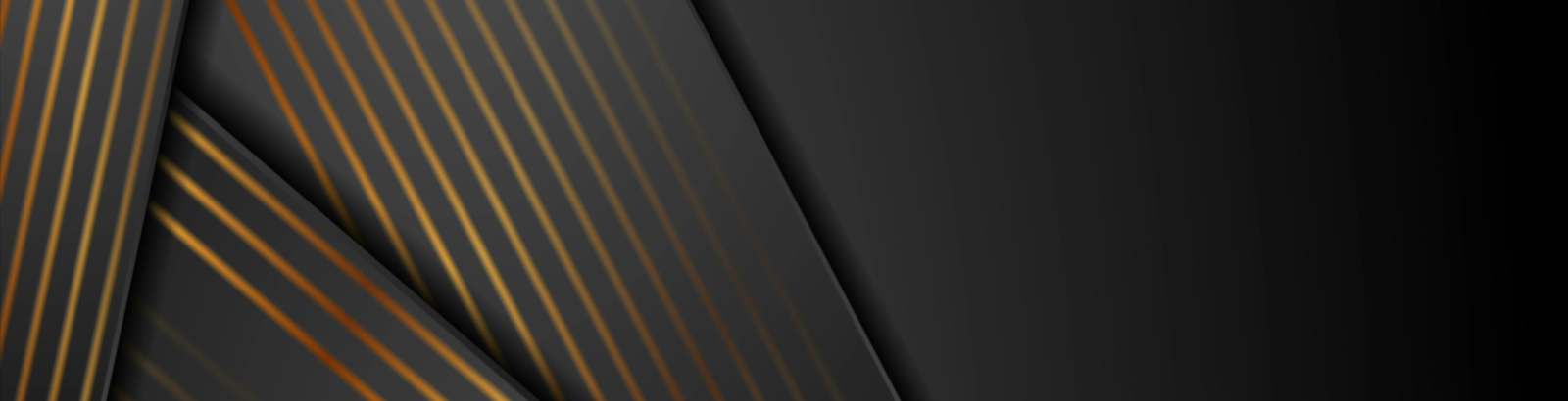 A black and grey gradient background with gold stripes on the left side.